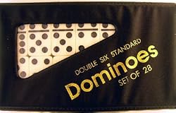 Double Six Standard Dominoes Set of 28-Black Case with White Tiles
