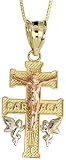 10ct Yellow Gold 18 Thin Box Chain, w/ 7/8 (22mm) tall 3-tone Lorraine Cross & Angels Pendant