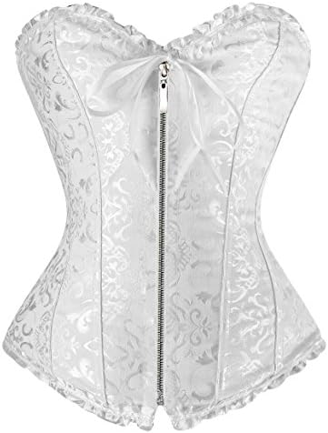 Affelia Women's Overbust Body Slim Waist Trainer Cincher Zipper Corset Bustier Color White Size S
