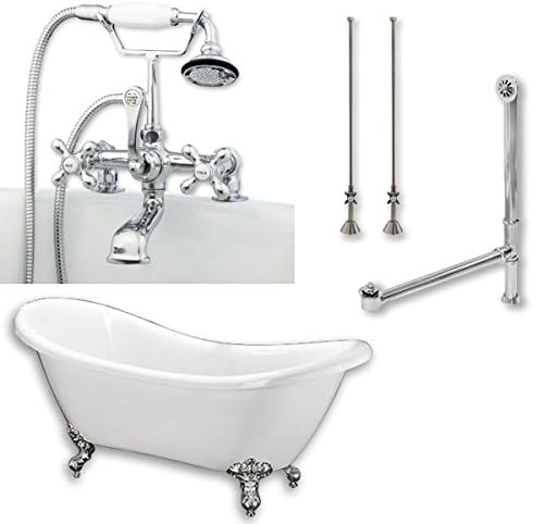 Cambridge Plumbing Inc ADES-463D-2-PKG-CP-7DH Acrylic Double Ended Slipper Bathtub 68 x 28 in. with 7 in. Deck Mount Faucet Drillings and Complete Polished Chrome Plumbing Package