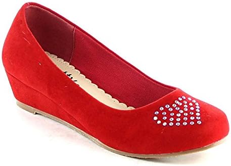DOTTY SUGARY-08 Children's Girls Rhinestone Accent Wedge Heel Slip On Dress Shoe, Color:RED, Size:11 M US Little Kid