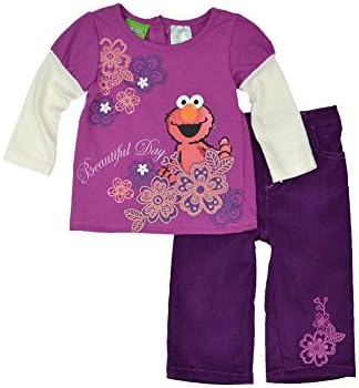 LnLClothing Toddler Girl's 2 Piece Elmo Top Pants Set, Purple, 18M