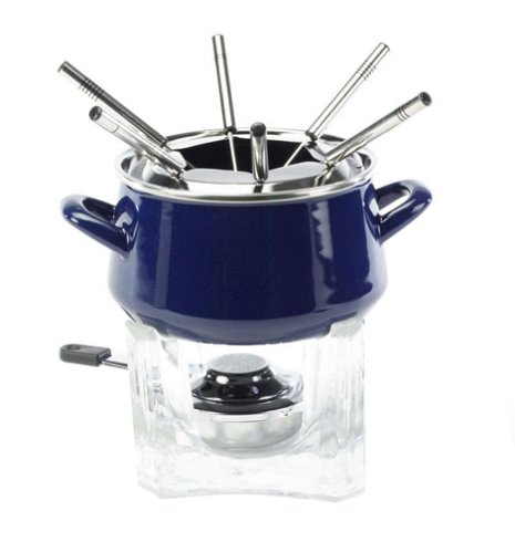 Chantal Enamel-On-Steel 2-Quart Classic Fondue Set, Cobalt Blue