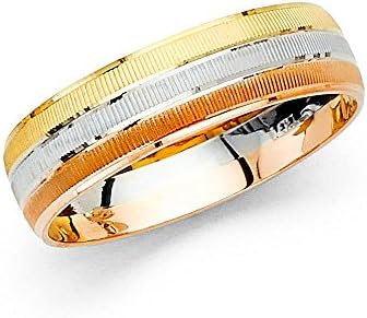 14k 3 Tri-color Gold 6mm Comfort-fit Wedding Band - Size 8.5