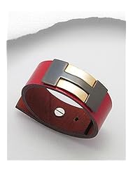 Red Leather Bracelet In White Base