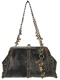Liz Soto Black Distressed Leather Handbag with Beaded Handle
