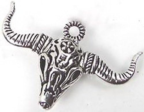 Smith Beads Silver Pewter Filigree Steer Bull Skull Pendant Charm 45x30mm Lead-Free