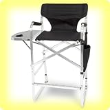 EARTH DELUXE TALL DIRECTORS CHAIR w/ Side Table & Cup Holder -- STYLISH Comfortable SQUARED-OFF Aluminum Tubing -- EXTRA PADDED Seat, Back & Arms  more COMFORT w/Arm & Foot Support