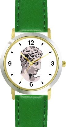 Best Price Statue of Hermes (Mercury) by Praxiteles (Head) - WATCHBUDDY® DELUXE TWO-TONE THEME WATCH - Arabic Numbers - Green Leather Strap-Size-Women's Size-Small
