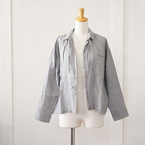 (イチ) ICHI リネン生地　襟付き前開き長袖カーディガン