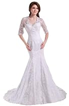 Hot Sale GEORGE BRIDE Mermaid Lace 3/4 Length Sleeves Wedding Dress Size 18 Ivory