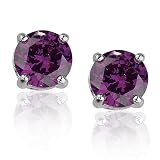 14k White Gold Round Amethyst 4-Prong Earrings