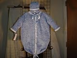 Bt95d_b, Denim Chenille Baby Blue Trim Baby Bunting Sweater,hat Set