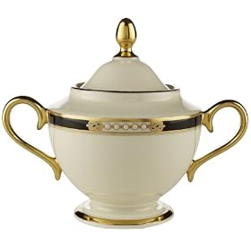 Lenox Hancock Gold-Banded Fine China Sugar Bowl with Lid by Lenox