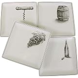 Cocktail Plates, Private Reserve Wine Theme, Black and White Images, Boxed Set of 4