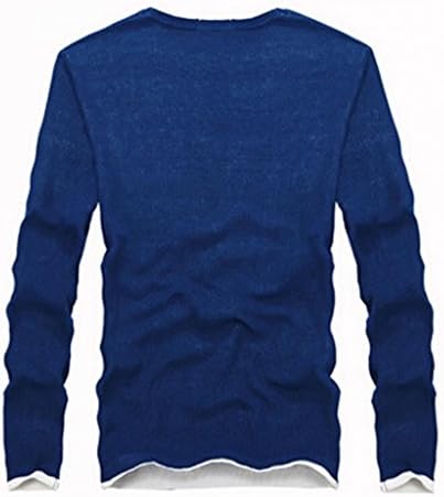 Layoo Que Men's Knit Double Layer Collarless Long Sleeve Sweater