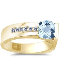 0.09 Cts Diamond & 0.92 Cts Aquamarine Ring in 14K Yellow Gold