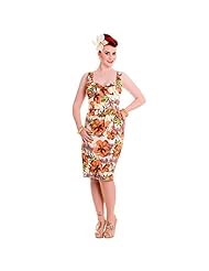 Sweetheart Tropical Print Cotton/Elastane Vintage   Dress With a Bow(s)