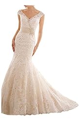 V-neck Mermaid Lace Wedding Dress  with a Court Train 