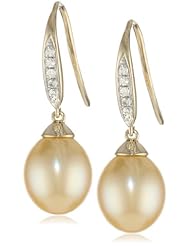 14k Gold 8.5-9mm South Sea Cultured Pearl and Diamond Earrings (0.12 cttw, G-H Color, I1-I2 Clarity)