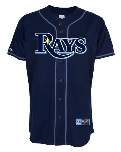 MLB Tampa Bay Rays Adult Short Sleeve 6 Button Synthetic Replica Jersey (Navy, Large)