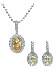 925 Sterling Silver Women Earrings + Pendant with Cubic Zirconia/CZ - 46cm*17mm*8mm