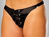 IMAGE OF Elegant Moments SB EM-V9223X, Lace up vinyl thong. Plus size. Q/S Black
