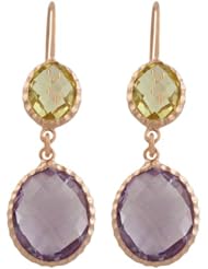14 Karat Rose Gold Faceted Lemon Quartz & Amethyst Dangle Earrings