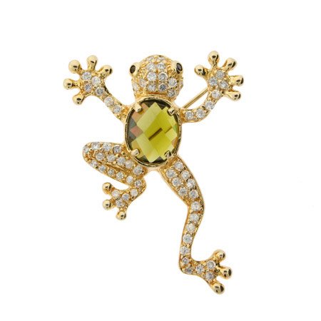 Gold Vermeil Pave CZ Peridot Frog Brooch