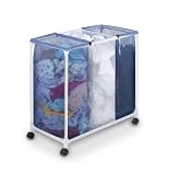Woolite Three Section Mesh Laundry Hamper With Wheels