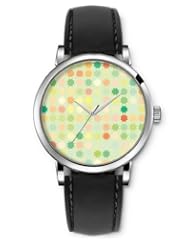SPRAWL Aanalog Fashion Series Silver Ladies Watches of Genuine Black Leather Strap,Unique Wrist Watch for Women Girls Designed with Colorful polygons
