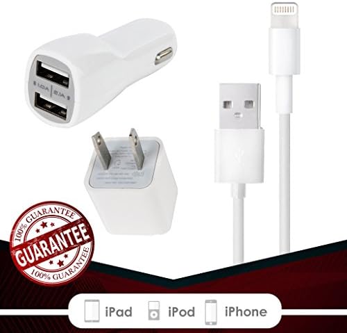 iPhone 6 Plus Charger - [Set of 3] - USB Cables Charger Cord also for 6s 5s 5 [3 Feet] [8-pin + Wall + Dual Port Car]