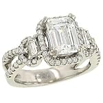 Pave Diamond Ring with 2 Emeralds .74cttw (CZ ctr)