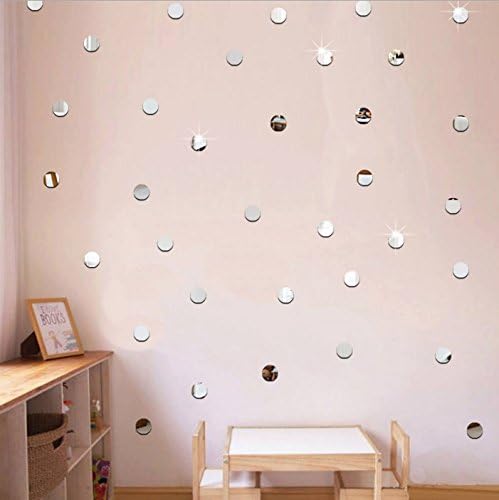 Wall Stickers Mirror for Home Wall Decor Art Circle,Silver,2X2cm,100 pcs