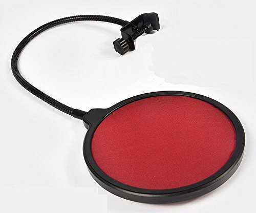 Generic New Offer (Red) Studio Microphone Mic Wind Screen Pop Filter/ Swivel Mount, 360Â° Flexible Gooseneck Holder - Black Dual Layer Fabric Mesh Microphone Guard Shield, Quality Flexible 13" Carbon Steel Gooseneck and Adjustable Clamp(red Filter)