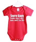 from jonny cotton Sorry guys daddy says i cant date until im 30 funny babygrow baby shower gift suit 6/12 Months Red vest white print