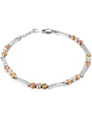 14K Italian Tri-Color Yellow, Rose and White Gold Diamond-Cut Triple Beads Segment Bracelet (6.5"), Women Jewelry in Gift Box