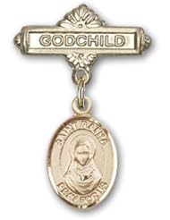 14K Gold Baby Badge with St. Rafta Charm and Godchild Badge Pin