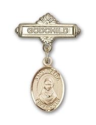 Gold Filled Baby Badge with St. Rafta Charm and Godchild Badge Pin