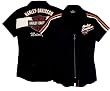 Harley-Davidson&reg; Women's Short-sleeve Prestige Stretch Woven Shirt. Zip front, embroidered graphics. Black or Orange. 99089-09VW; 99090-09VW