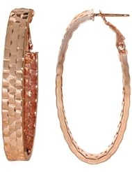 14k Rose Gold Italian Fancy Basket Weave Pattern Oval Hoop Earrings