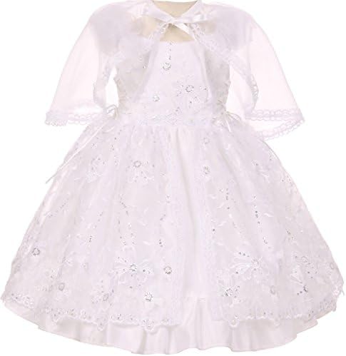 Little Girls Embroidered Sequins Bolero Baptism Christening Dresses White 4