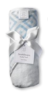 SwaddleDesigns Terry Velour Hoodie Towel - Very Light Blue with Pastel Blue Mod Squares