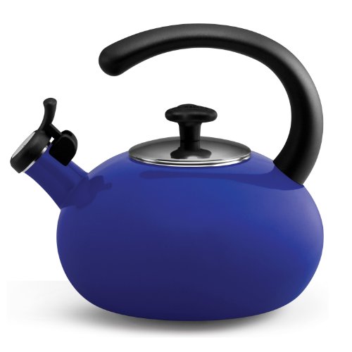 "Rachael Ray Teakettle Porcelain Enamel on Steel Curve Teakettle, 2-Quart, Blue"