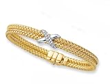 14K Two-Tone Gold Diamond Accented Bangle Bracelet - 7.25