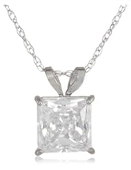 10k Gold Princess-Cut Solitaire Pendant Made with Swarovski Zirconia (1 cttw), 18"