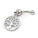 316L Surgical Steel 14G Clear Crystal Silver Color Tree of Life Dangle Navel Ring Belly Bar Button