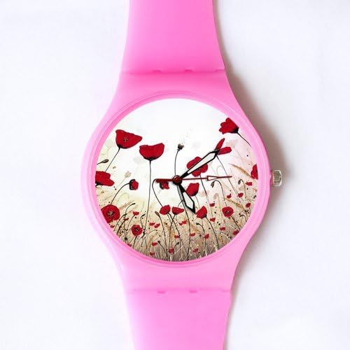 Gifts for girls or ladies 100% Plastic Quartz Watch Gifts Watch Retro Red Poppy Flower Ink Painting Art Design Classic Photo Watch