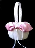 New elegant Pink Satin Bow with Ivory Wedding Flower girl basket