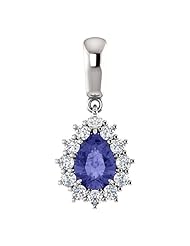 18K White Gold 7.00x5.00mm Pear Cut Tanzanite and Diamond Pendant -- LIFETIME WARRANTY